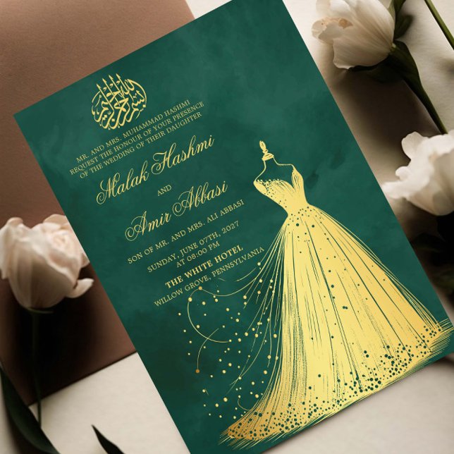 Elegant Gold Dress Green Islamische Hochzeit Einladung (Von Creator hochgeladen)