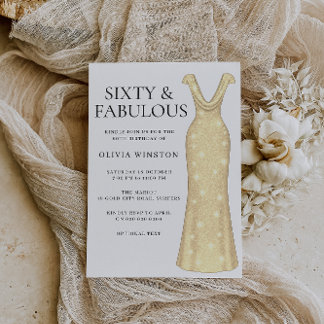 Elegant Gold Dress Womans 60. Geburtstagsparty Einladung