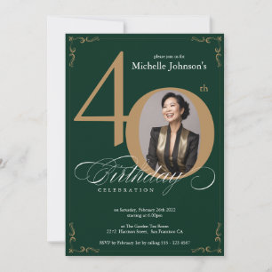 Elegant Gold Emerald Green 40. Geburtstag Einladung