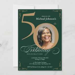 Elegant Gold Emerald Green 50. Geburtstag Einladung