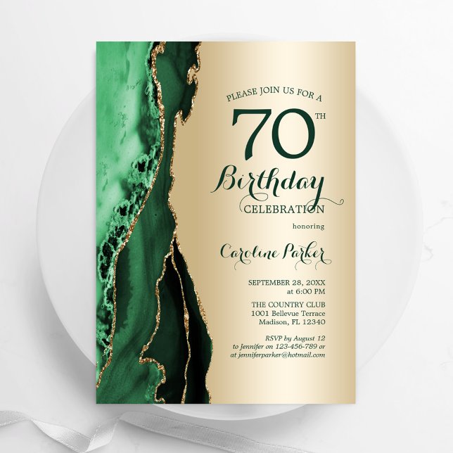 Elegant Gold Emerald Green Agate 70. Geburtstag Einladung (Von Creator hochgeladen)