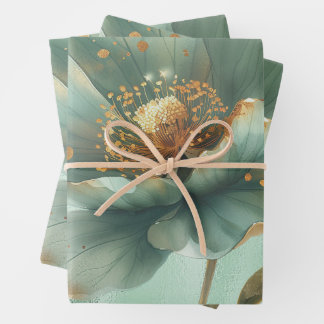 Elegant Gold & Emerald Poppy Wedding Wrapping Geschenkpapier Set