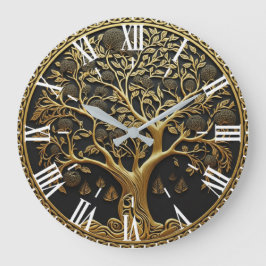 Elegant Gold Engraved Tree Große Wanduhr
