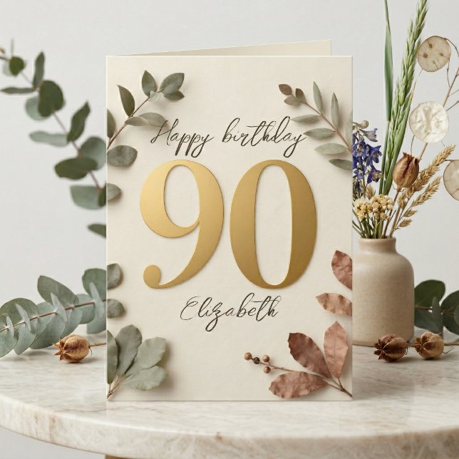 Elegant Gold Eucalyptus Botanical 90th Birthday Karte (Von Creator hochgeladen)