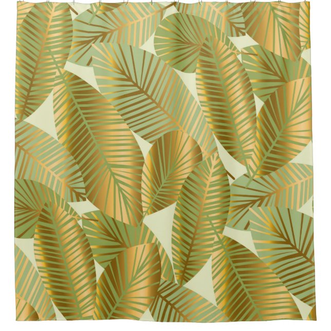 elegant gold exotic leaves seamless pattern on blu duschvorhang (Vorderseite)