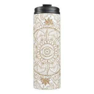 Elegant Gold Eye Sun Moon Mandala White Thermosbecher