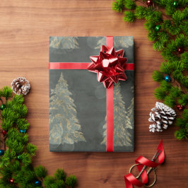 Elegant Gold Fairylight Pine Trees Weihnachten Geschenkpapier