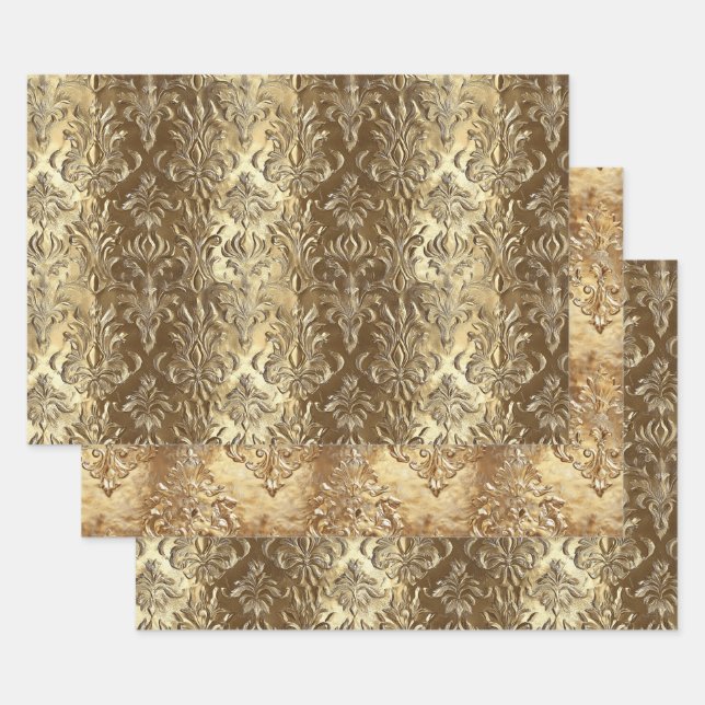 Elegant Gold Faux Brocade Gift  Geschenkpapier Set (Set)