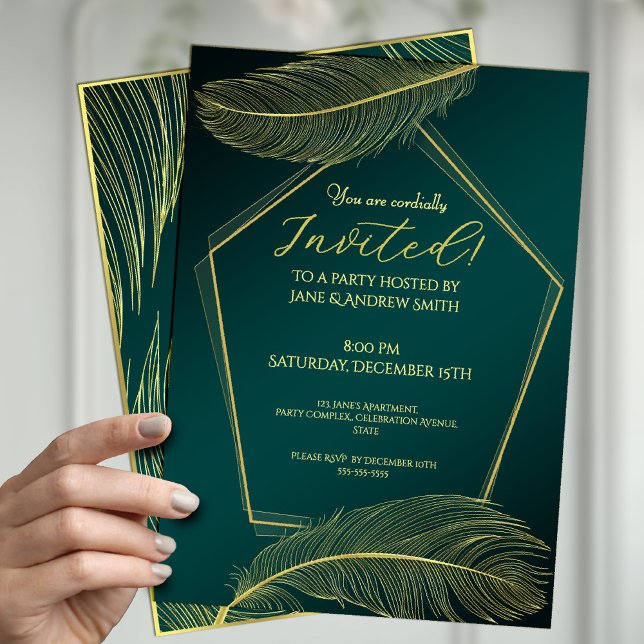 Elegant Gold Feather Geometric Invitation Card On  Einladung (Von Creator hochgeladen)