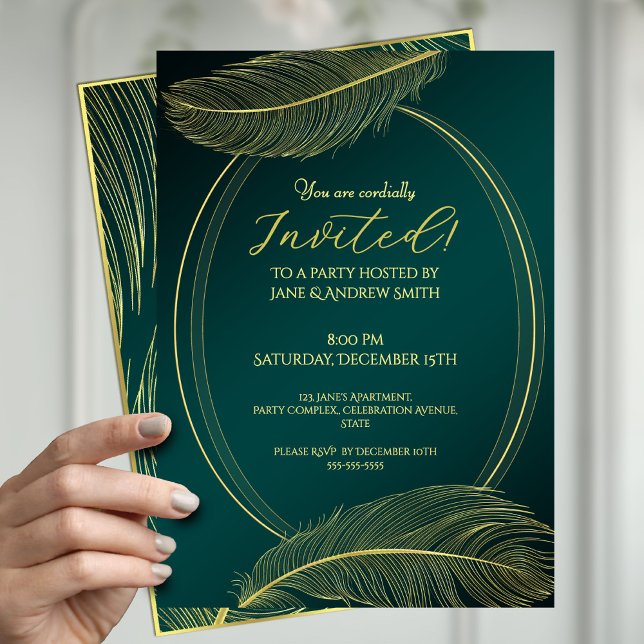 Elegant Gold Feather Oval Frame Invitation Card On Einladung (Von Creator hochgeladen)