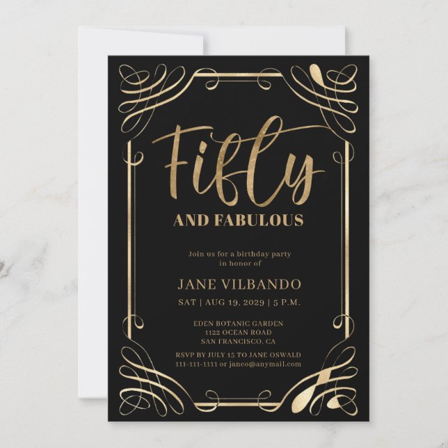 Elegant Gold Fifty Birthday Party Invitation Einladung (Vorderseite)