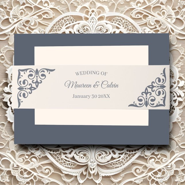 Elegant Gold Filigree auf der White Wedding Einladungsbanderole (Von Creator hochgeladen)