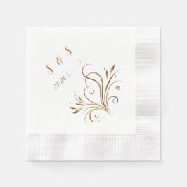 Elegant Gold Filigree & Leaf Flourish Wedding Serviette