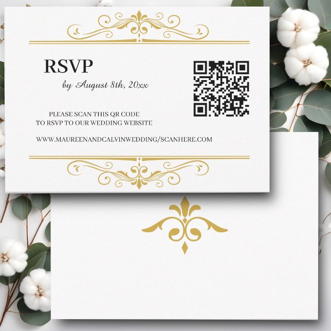 Elegant Gold Filigree on White, UAWG QR Code RSVP Karte (Von Creator hochgeladen)