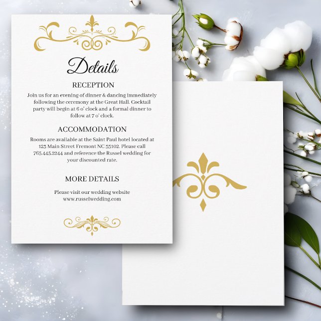 Elegant Gold Filigree on White, Wedding Begleitkarte (Von Creator hochgeladen)