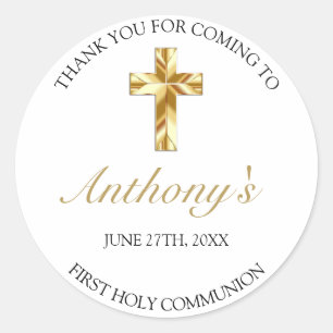 Elegant Gold First Holy Communion Vielen Dank Runder Aufkleber