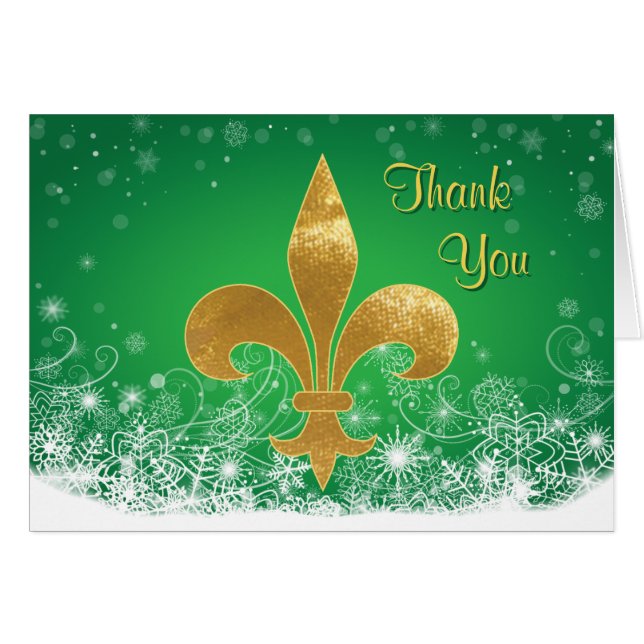 Elegant Gold Fleur Green Holiday Dankeschön Card (Vorderseite (Horizontal))