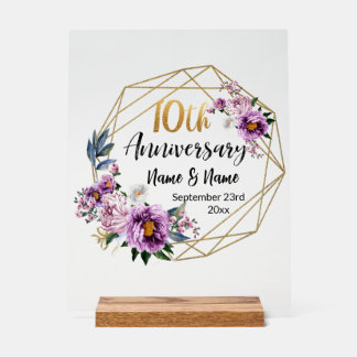 Elegant Gold Floral 10-Jahres-Jubiläum  Acrylschild