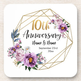 Elegant Gold Floral 10-Jahres-Jubiläum  Getränkeuntersetzer