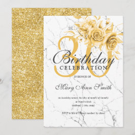 Elegant Gold Floral 30. Geburtstag Party Marmor Einladung