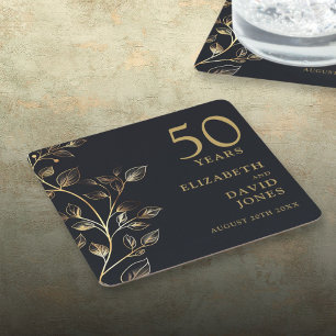 Elegant Gold Floral 50. Hochzeitstag Rechteckiger Pappuntersetzer