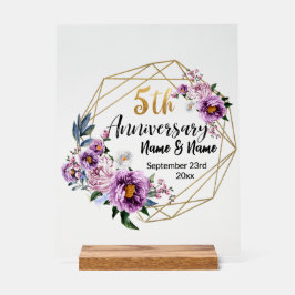 Elegant Gold Floral 5-Jahres-Jubiläum  Acrylschild