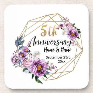 Elegant Gold Floral 5-Jahres-Jubiläum  Getränkeuntersetzer