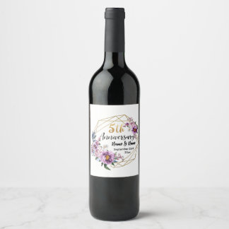 Elegant Gold Floral 5-Jahres-Jubiläum  Weinetikett