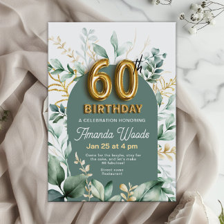Elegant Gold Floral 60. Geburtstag Einladung