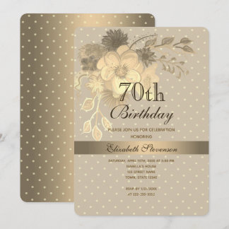 Elegant Gold Floral 70. Geburtstag Einladung