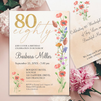 Elegant Gold Floral 80. Geburtstag - 80 Jahre Invi Einladung