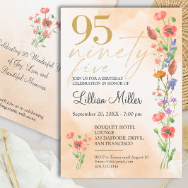 Elegant Gold Floral 95th Birthday, 95 Years Invite Einladung