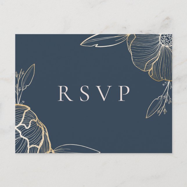 Elegant Gold Floral Botanical Wedding RSVP Einladungspostkarte (Vorderseite)