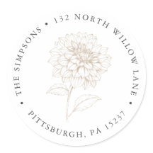 Elegant Gold Floral Dahlia Return Address 