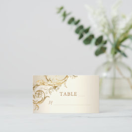 Elegant Gold Floral Damask Monogram Ivory Wedding Platzkarte