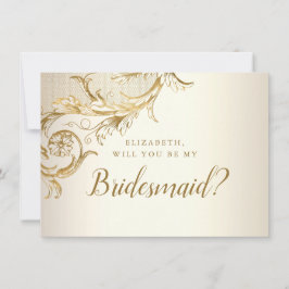 Elegant Gold Floral Damask Script Bridesmaid Einladung