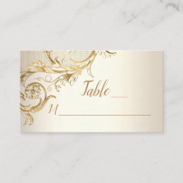 Elegant Gold Floral Damask Script Monogram Wedding Platzkarte