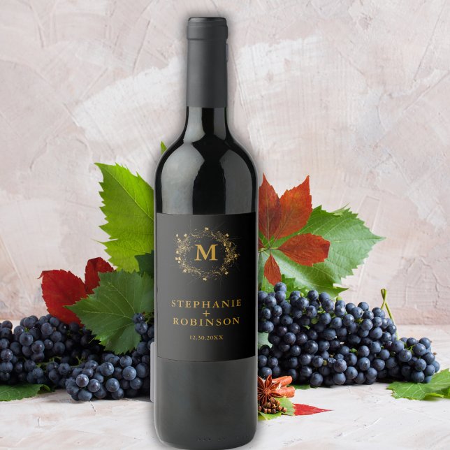 Elegant Gold Floral Deko Wreath Monogram Weinetikett (Von Creator hochgeladen)