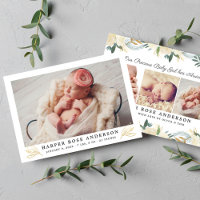 Elegant Gold Floral Greenery Baby Girl Foto Birth