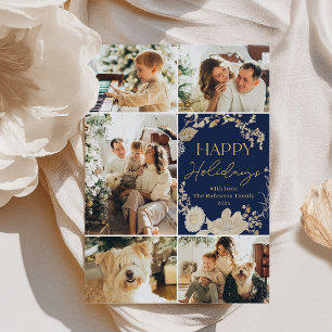 Elegant Gold Floral Happy Feiertagskarte
