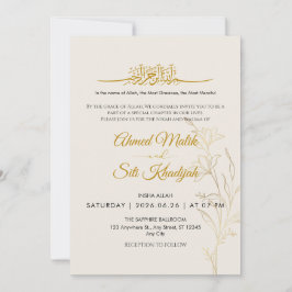 Elegant Gold Floral Islamic Wedding Nikah & Photo Einladung