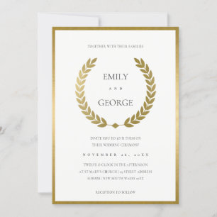ELEGANT GOLD FLORAL LAUREL WREATH WEDD INVITE DANKESKARTE
