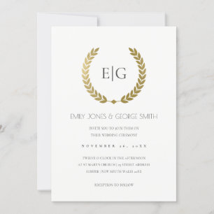 ELEGANT GOLD FLORAL LAUREL WREATH WEDD INVITE DANKESKARTE