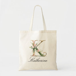 Elegant Gold Floral Letter K Monogram Tote Bag Tragetasche