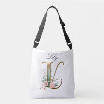 Elegant Gold Floral Letter L Crossbody Bag