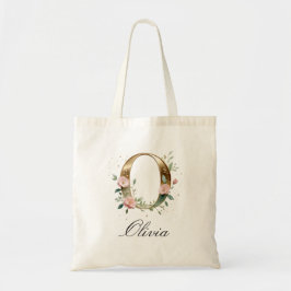 Elegant Gold Floral Letter O Monogram Tote Bag Tragetasche