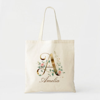 Elegant Gold Floral Monogram Initial A Tote Bag Tragetasche