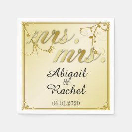 Elegant Gold Floral Mrs. Wedding Napkin Serviette