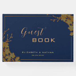 Elegant Gold Floral Navy Blue Gästebuch
