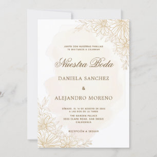 Elegant Gold Floral Nuestra Boda Spanish Wedding Einladung
